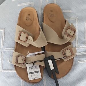 Time and Tru Beige Suede Buckle Sandals